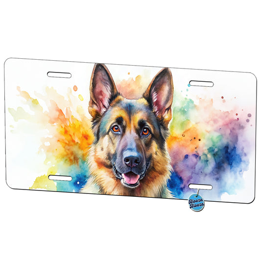 German Shepherd Dog Watercolor Style Metal Vanity Novelty Tag License Plate for Trucks Cars SUVs