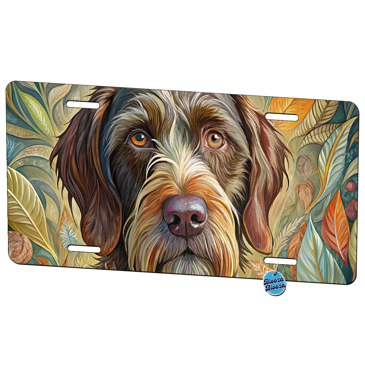 German Wirehaired Pointer Dog French Bohemian Art Metal Vanity Novelty Tag License Plate for Trucks Cars SUVs
