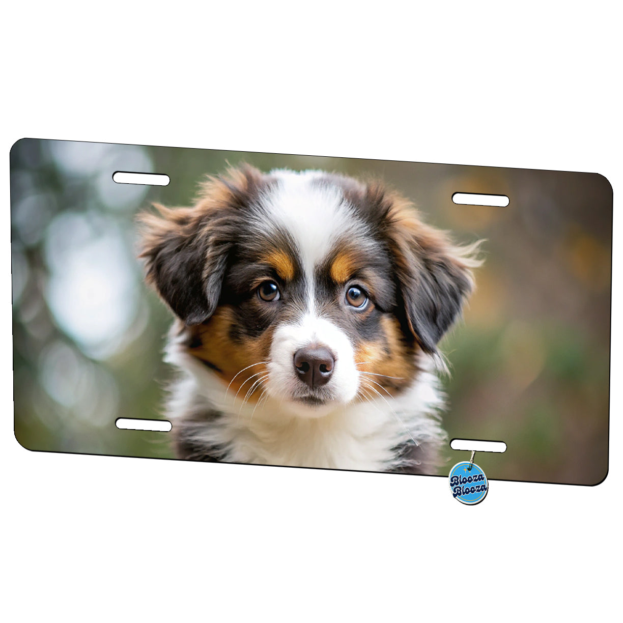 Miniature American Shepherd Dog Puppy Photo Metal Vanity Novelty Tag License Plate for Trucks Cars SUVs