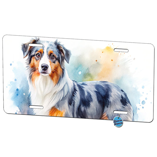 Miniature American Shepherd Dog Watercolor Style Metal Vanity Novelty Tag License Plate for Trucks Cars SUVs