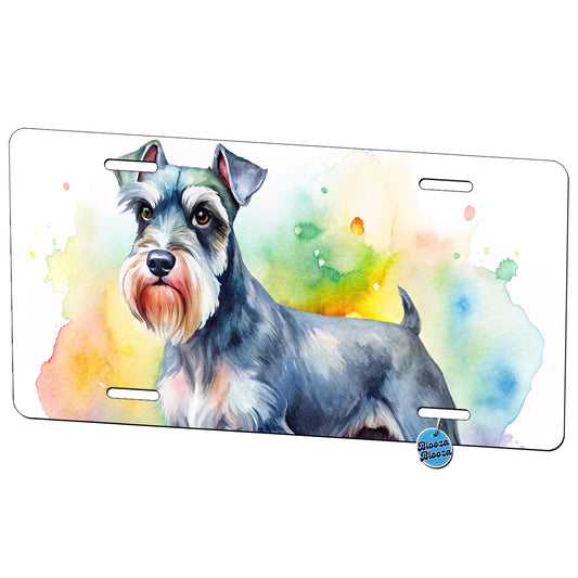 Miniature Schnauzer Dog Watercolor Style Metal Vanity Novelty Tag License Plate for Trucks Cars SUVs