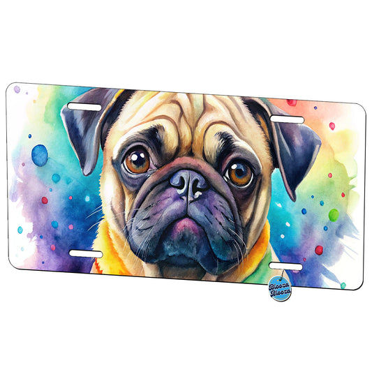 Pug Dog Watercolor Style Metal Vanity Novelty Tag License Plate for Trucks Cars SUVs
