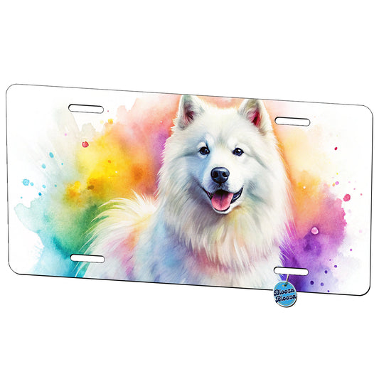 Samoyed Dog Watercolor Style Metal Vanity Novelty Tag License Plate for Trucks Cars SUVs