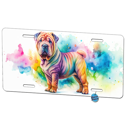 Shar Pei Dog Watercolor Style Metal Vanity Novelty Tag License Plate for Trucks Cars SUVs