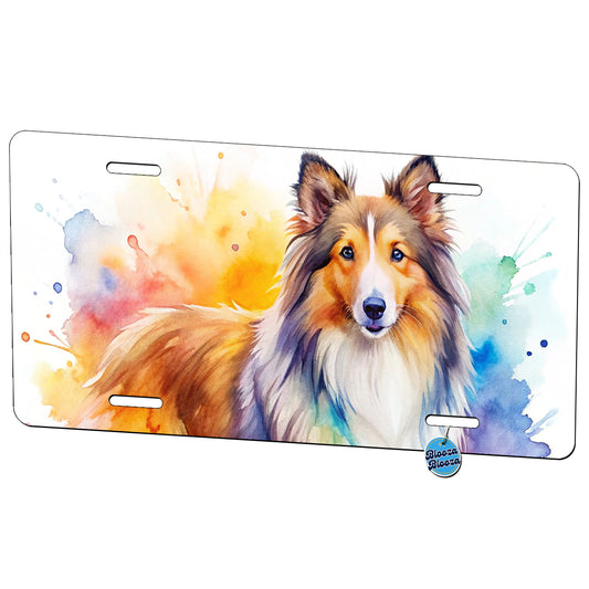 Shetland Sheepdog Sheltie Dog Watercolor Style Metal Vanity Novelty Tag License Plate for Trucks Cars SUVs