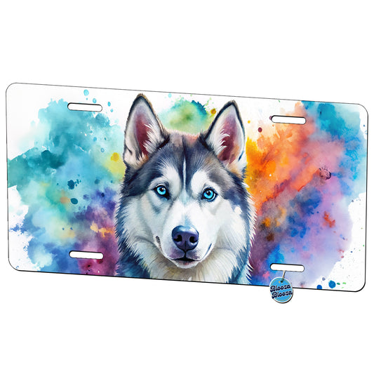 Siberian Husky Dog Watercolor Style Metal Vanity Novelty Tag License Plate for Trucks Cars SUVs