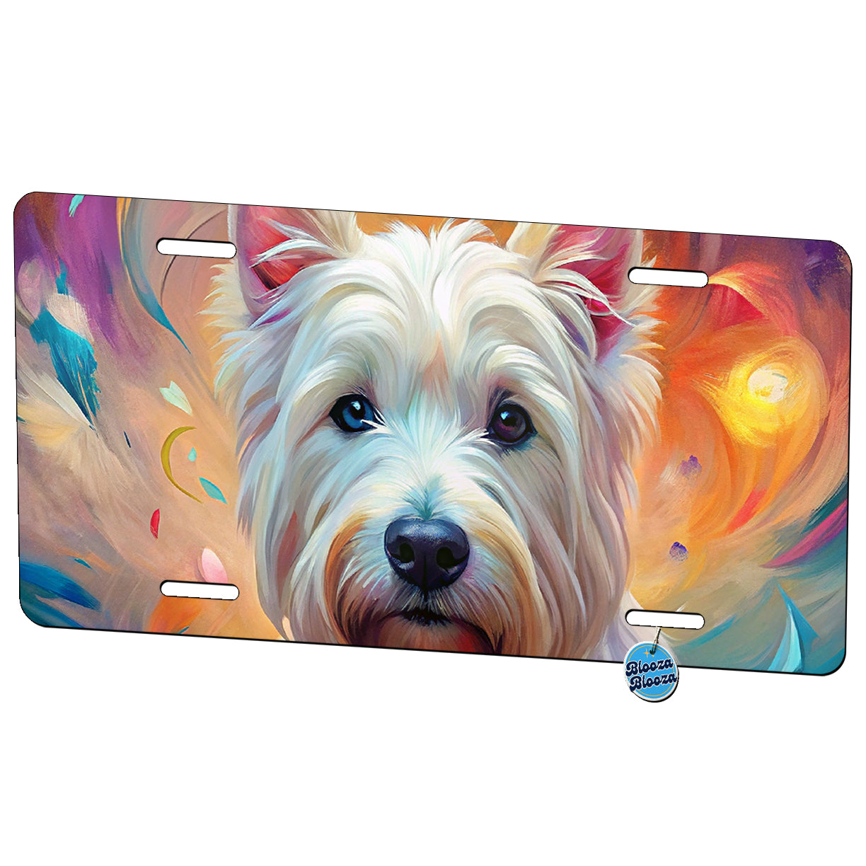 West Highland White Terrier Westie Dog Abstract Art Metal Vanity Novelty Tag License Plate for Trucks Cars SUVs