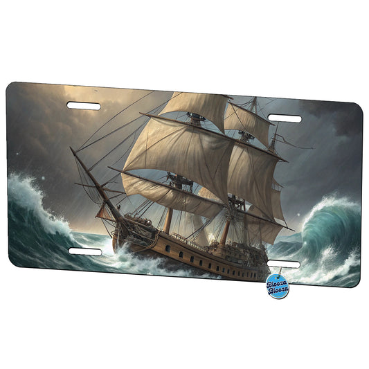 18th Century Sailing Ship Frigate In A Stormy Sea Metal Vanity Novelty Tag License Plate for Trucks Cars SUVs