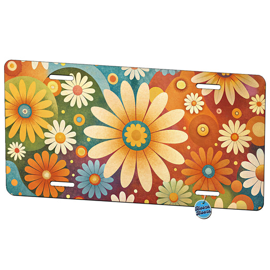 70's Retro Groovy Hippie Daisies Floral Design Metal Vanity Novelty Tag License Plate for Trucks Cars SUVs