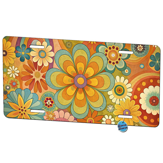 70's Retro Groovy Hippie Pretty Floral Design Metal Vanity Novelty Tag License Plate for Trucks Cars SUVs
