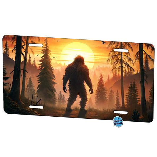 Bigfoot Walking In The Woods At Sunset Metal Vanity Novelty Tag License Plate for Trucks Cars SUVs
