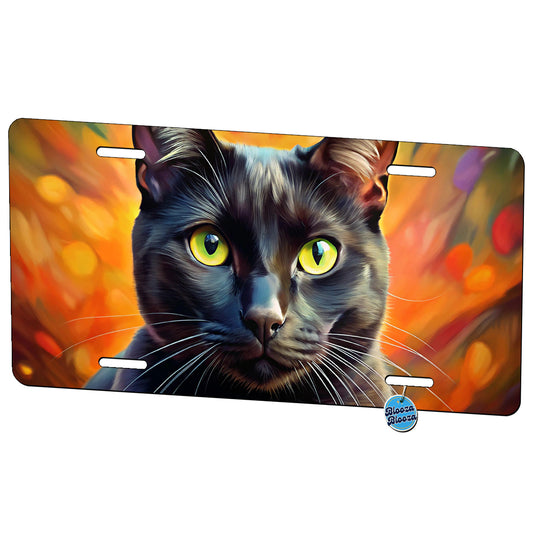 Black Cat Colorful Contemporary Style Art Metal Vanity Novelty Tag License Plate for Trucks Cars SUVs
