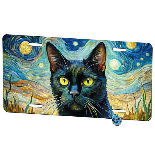Black Cat Van Gogh Style Painting Metal Vanity Novelty Tag License Plate for Trucks Cars SUVs
