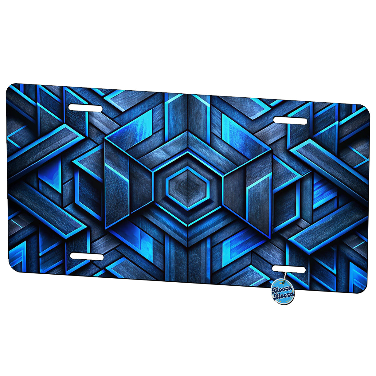 Chunky Angular Black And Blue Design Pattern Metal Vanity Novelty Tag License Plate for Trucks Cars SUVs