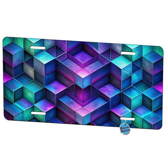Chunky Angular Blue Purple Green Design Pattern Metal Vanity Novelty Tag License Plate for Trucks Cars SUVs