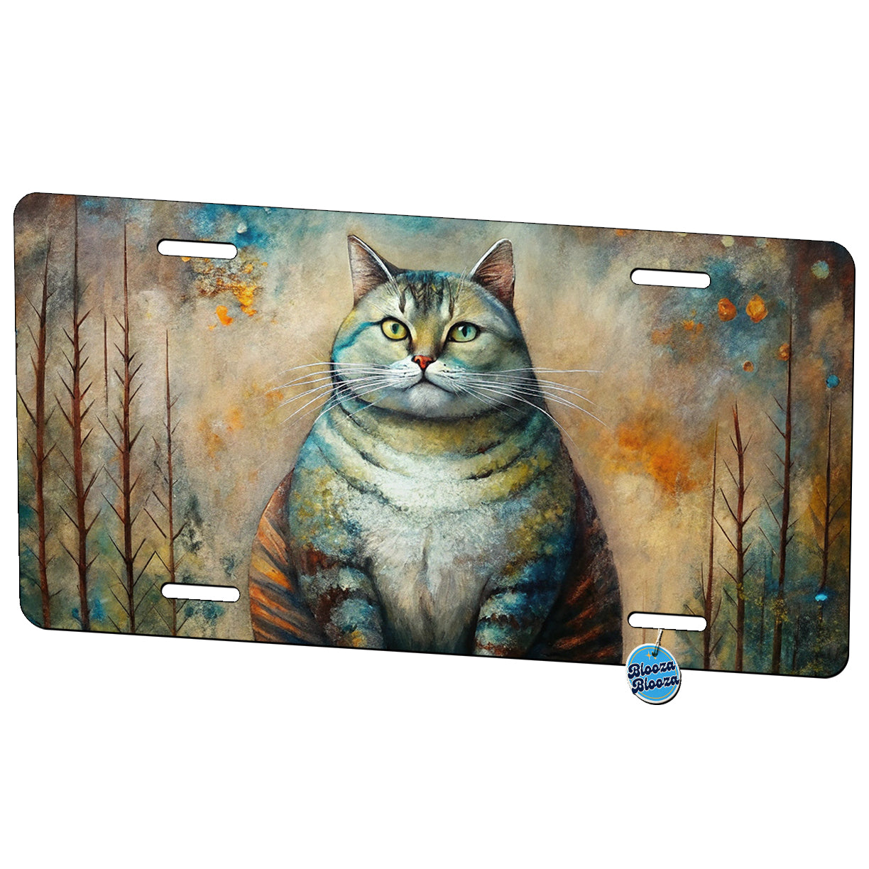 Fat Chunky Alley Cat Sitting On Fence Abstract Art Metal Vanity Novelty Tag License Plate for Trucks Cars SUVs
