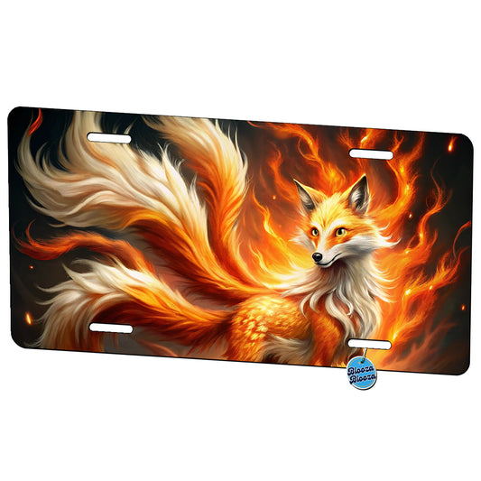 Flaming Fire Fox Kitsune Spirit Animal Metal Vanity Novelty Tag License Plate for Trucks Cars SUVs