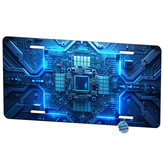 Intricate Blue Circuit Board Metal Vanity Novelty Tag License Plate for Trucks Cars SUVs