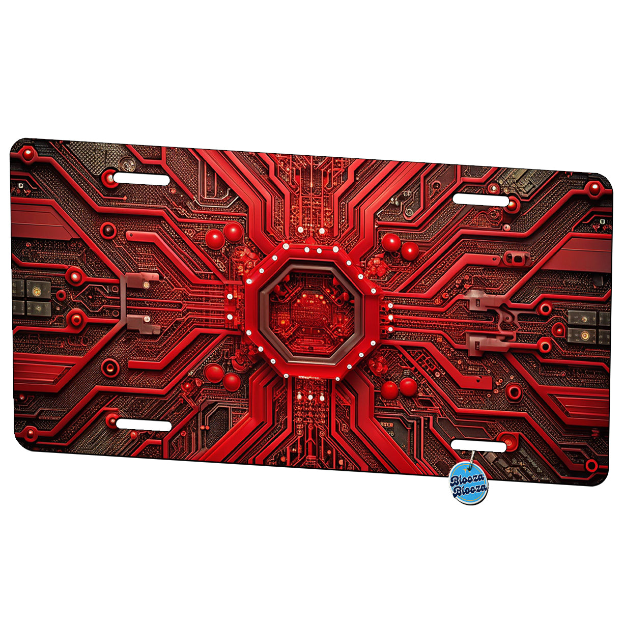 Intricate Red Circuit Board Metal Vanity Novelty Tag License Plate for Trucks Cars SUVs