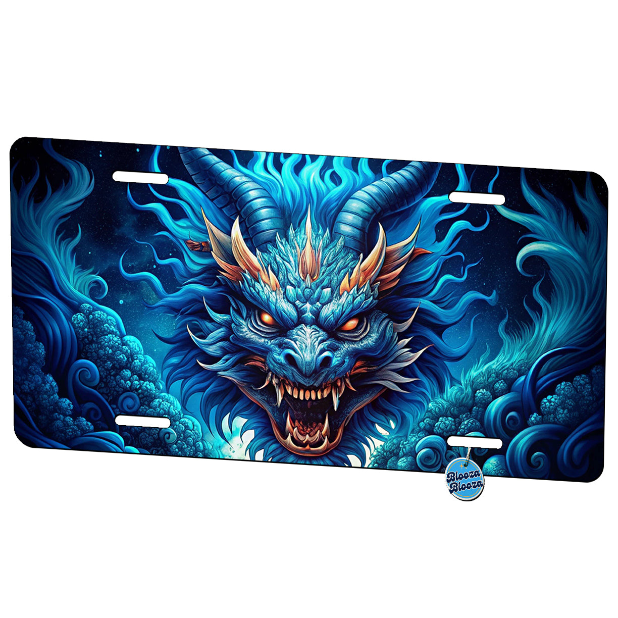 Japanese Asian Blue Spirit Dragon Art Metal Vanity Novelty Tag License Plate for Trucks Cars SUVs