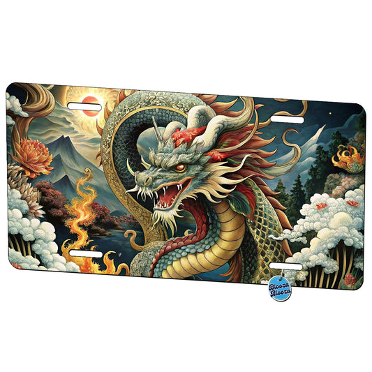 Japanese Asian Dragon Serpent Spirit Art Metal Vanity Novelty Tag License Plate for Trucks Cars SUVs