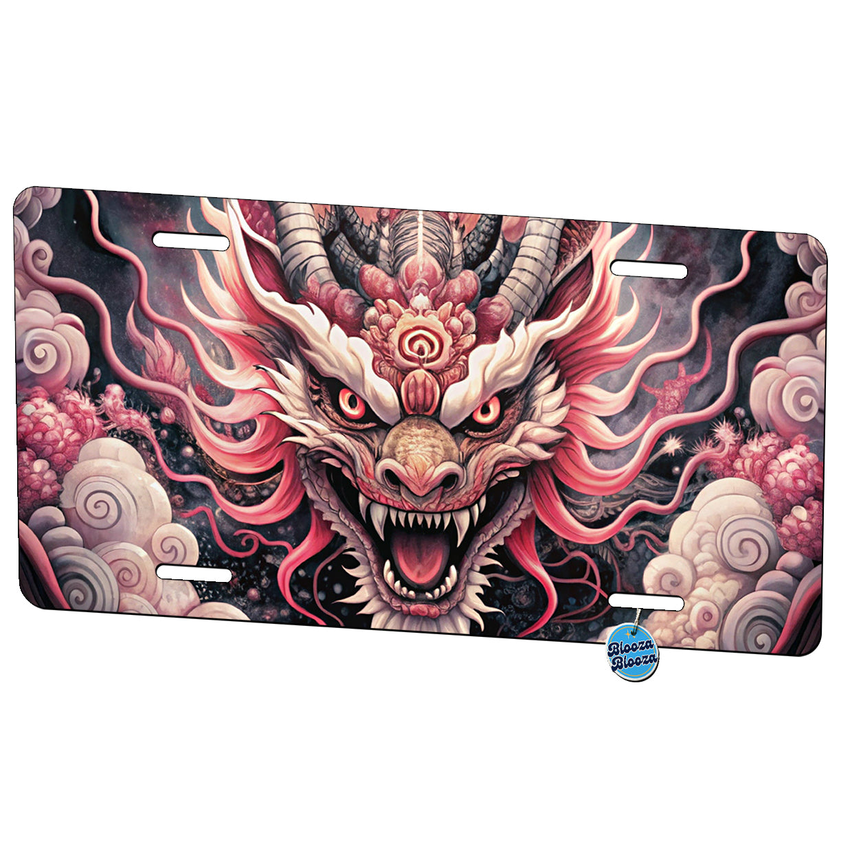 Japanese Asian Pink Spirit Dragon Art Metal Vanity Novelty Tag License Plate for Trucks Cars SUVs