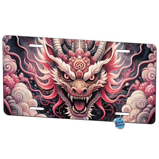 Japanese Asian Pink Spirit Dragon Art Metal Vanity Novelty Tag License Plate for Trucks Cars SUVs
