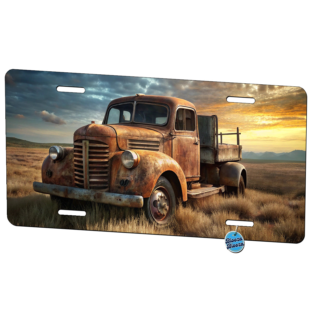 Old Rusted Retro Classic Truck Sitting In Field Metal Vanity Novelty Tag License Plate for Trucks Cars SUVs