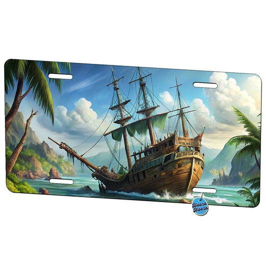 Pirate Sailing Ship Shipwreck Metal Vanity Novelty Tag License Plate for Trucks Cars SUVs