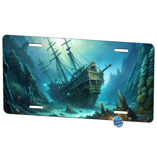 Pirate Ship Shipwreck Under The Ocean Metal Vanity Novelty Tag License Plate for Trucks Cars SUVs