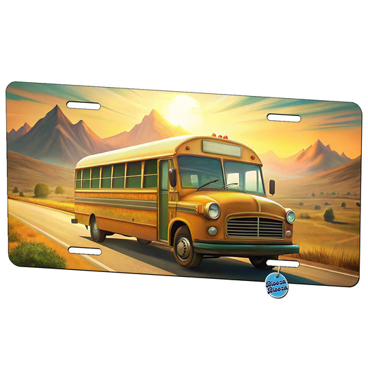 Retro School Bus On Road Metal Vanity Novelty Tag License Plate for Trucks Cars SUVs