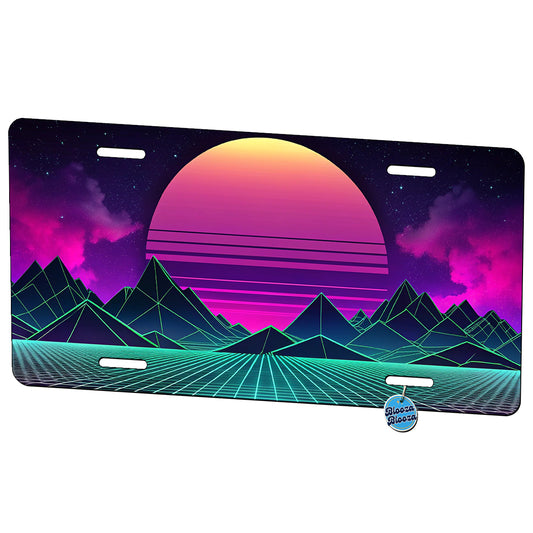 Vaporwave Retro Vector Vivid Landscape Metal Vanity Novelty Tag License Plate for Trucks Cars SUVs