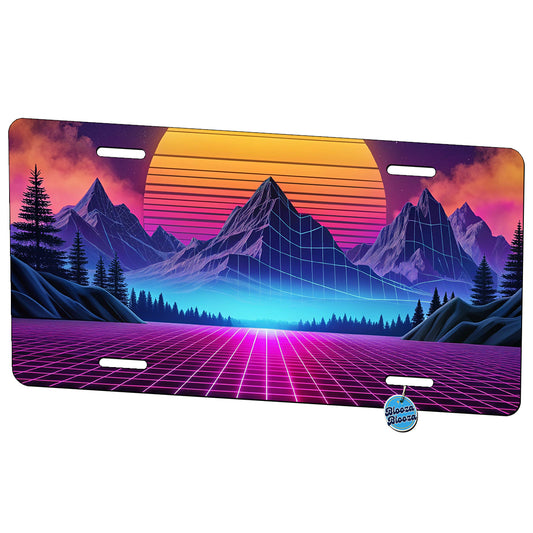 Vaporwave Retro Vector Vivid Mountain Landscape Metal Vanity Novelty Tag License Plate for Trucks Cars SUVs