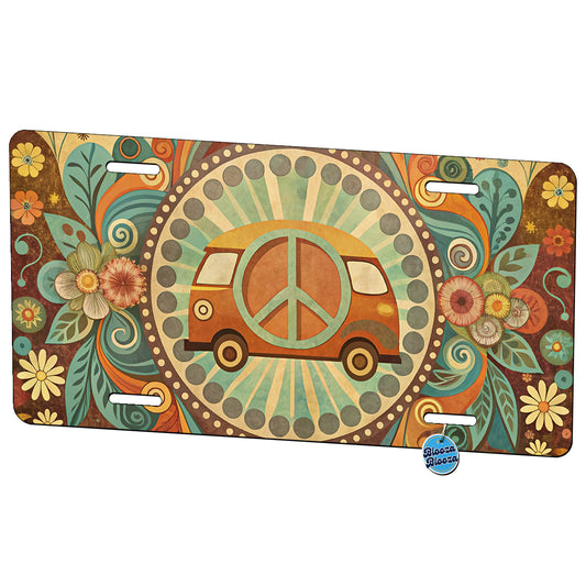 Vintage Retro Boho Hippie Van Peace Design Metal Vanity Novelty Tag License Plate for Trucks Cars SUVs