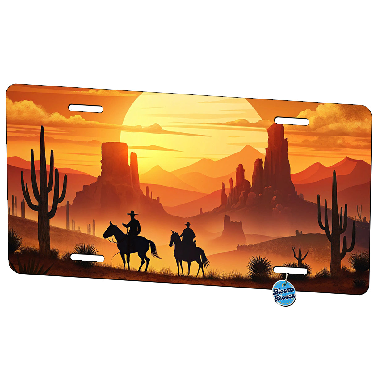 Wild West Sunset Silhouettes Southwest Landscape Metal Vanity Novelty Tag License Plate for Trucks Cars SUVs