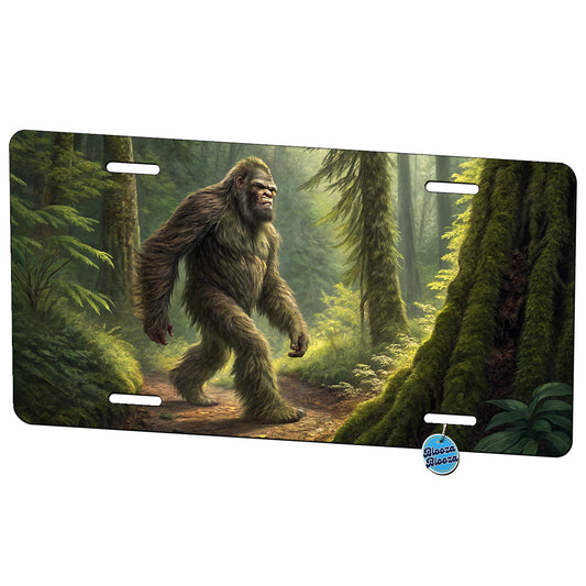 Bigfoot Hiking In Forest Metal Vanity Novelty Tag License Plate for Trucks Cars SUVs