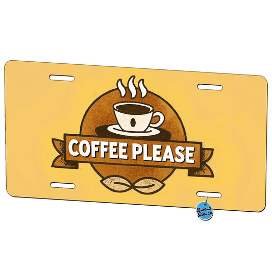 Coffee Please Yellow Metal Vanity Novelty Tag License Plate for Trucks Cars SUVs