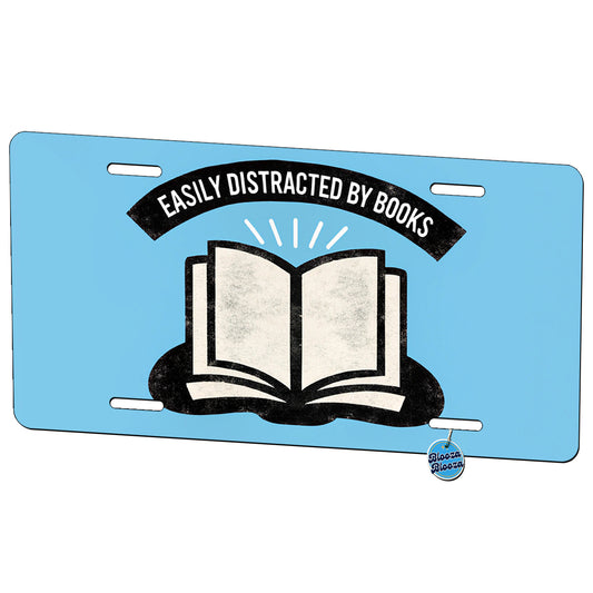 Easily Distracted By Books Reader Reading Metal Vanity Novelty Tag License Plate for Trucks Cars SUVs