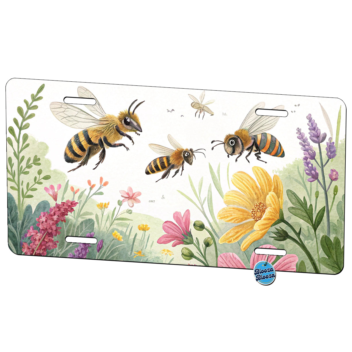 Flying Bees Flowers Metal Vanity Novelty Tag License Plate for Trucks Cars SUVs