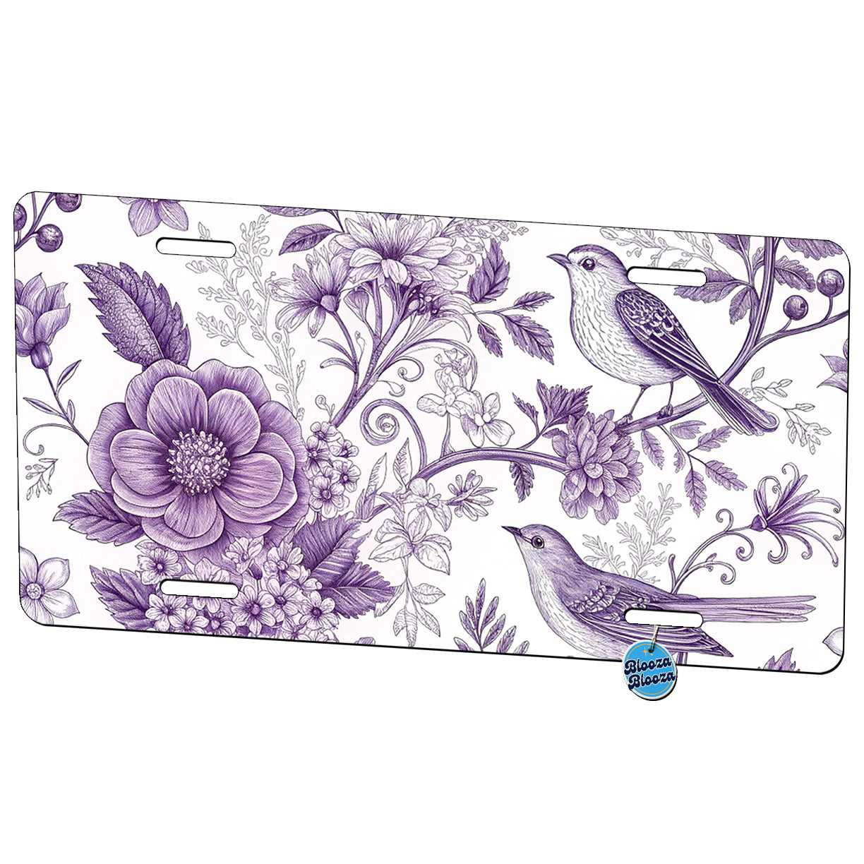 Purple On White Toile With Birds Metal Vanity Novelty Tag License Plate for Trucks Cars SUVs