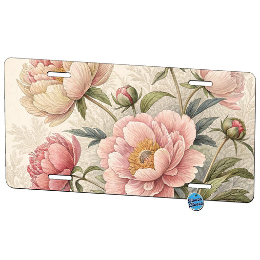 Vintage Peony Flowers Metal Vanity Novelty Tag License Plate for Trucks Cars SUVs
