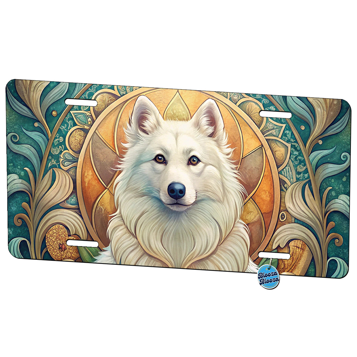 American Eskimo Dog Art Nouveau Metal Vanity Novelty Tag License Plate for Trucks Cars SUVs