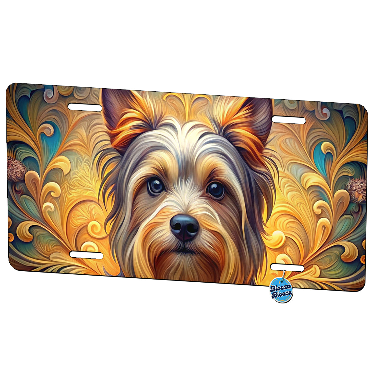 Biewer Terrier Dog Art Nouveau Metal Vanity Novelty Tag License Plate for Trucks Cars SUVs