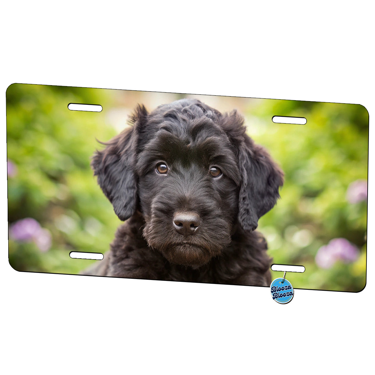 Black Russian Terrier Dog Puppy Photo Metal Vanity Novelty Tag License Plate for Trucks Cars SUVs