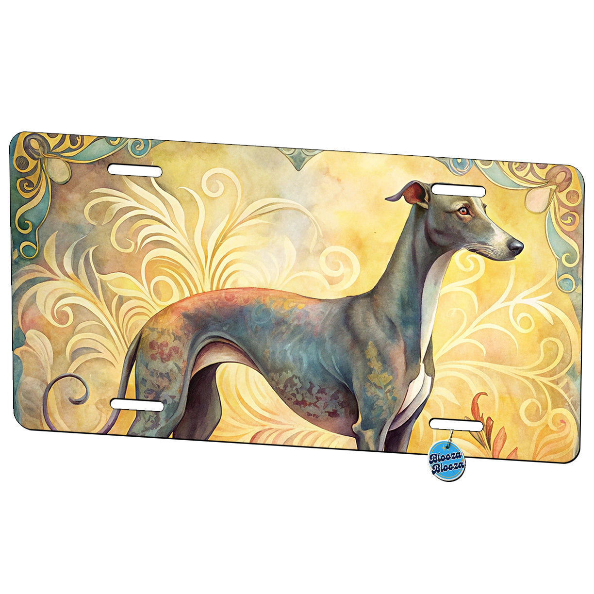 Greyhound Dog Art Nouveau Metal Vanity Novelty Tag License Plate for Trucks Cars SUVs