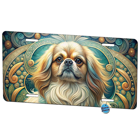 Pekingese Dog Art Nouveau Metal Vanity Novelty Tag License Plate for Trucks Cars SUVs