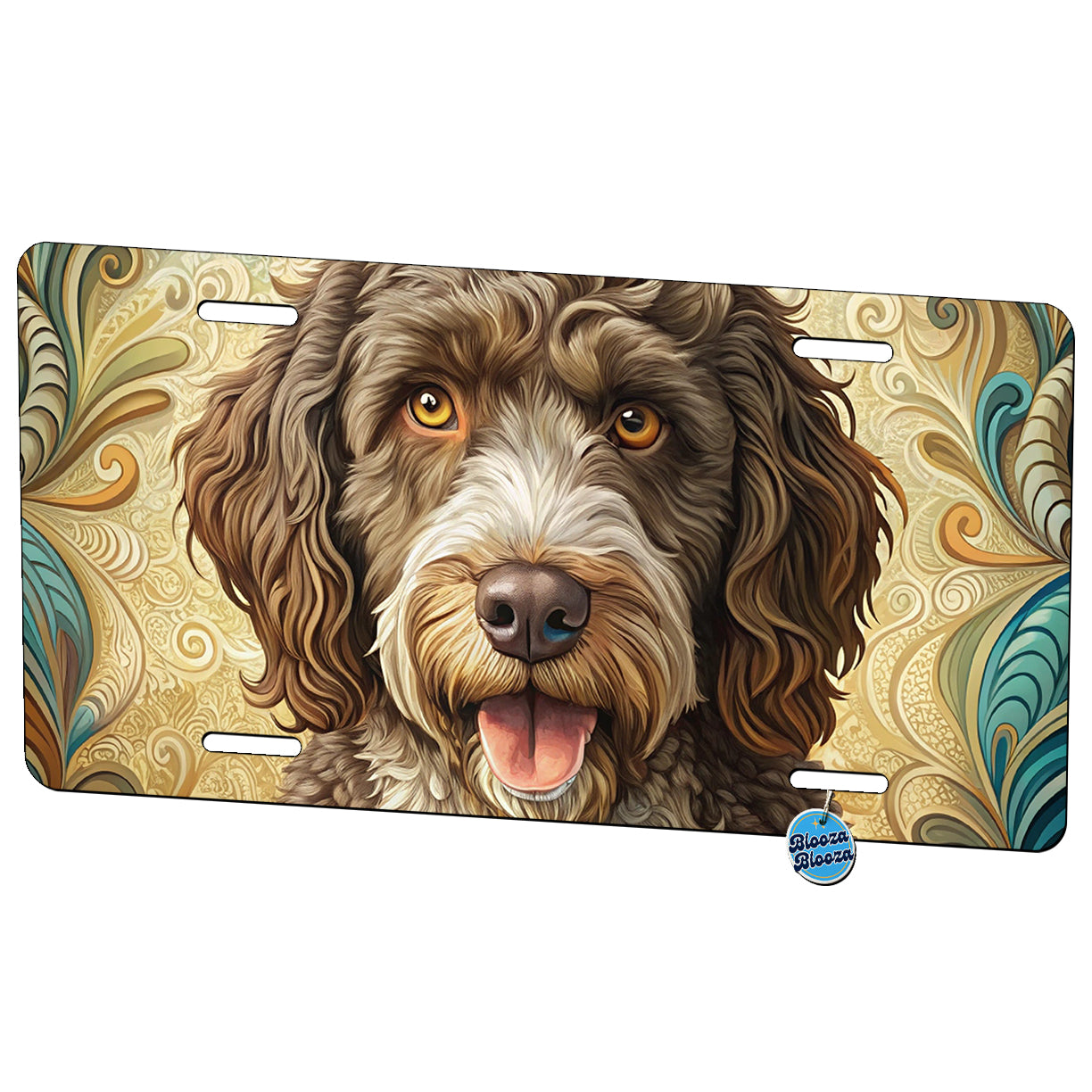 Spanish Water Dog Art Nouveau Metal Vanity Novelty Tag License Plate for Trucks Cars SUVs