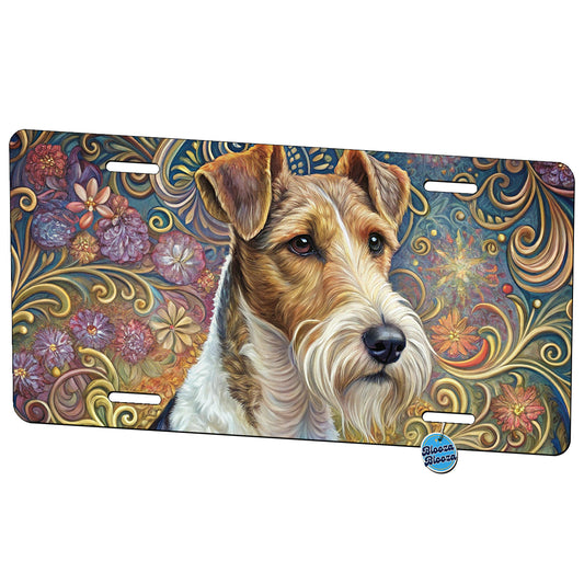 Wire Fox Terrier Dog Art Nouveau Metal Vanity Novelty Tag License Plate for Trucks Cars SUVs