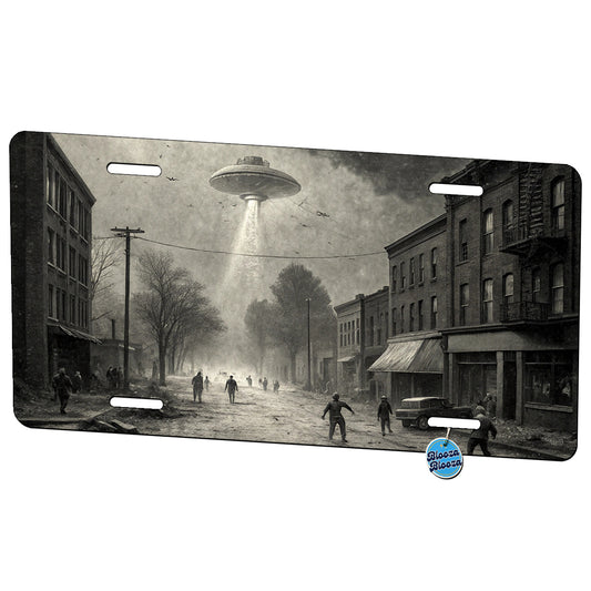 Alien Invasion Found Footage Black and White Metal Vanity Novelty Tag License Plate for Trucks Cars SUVs