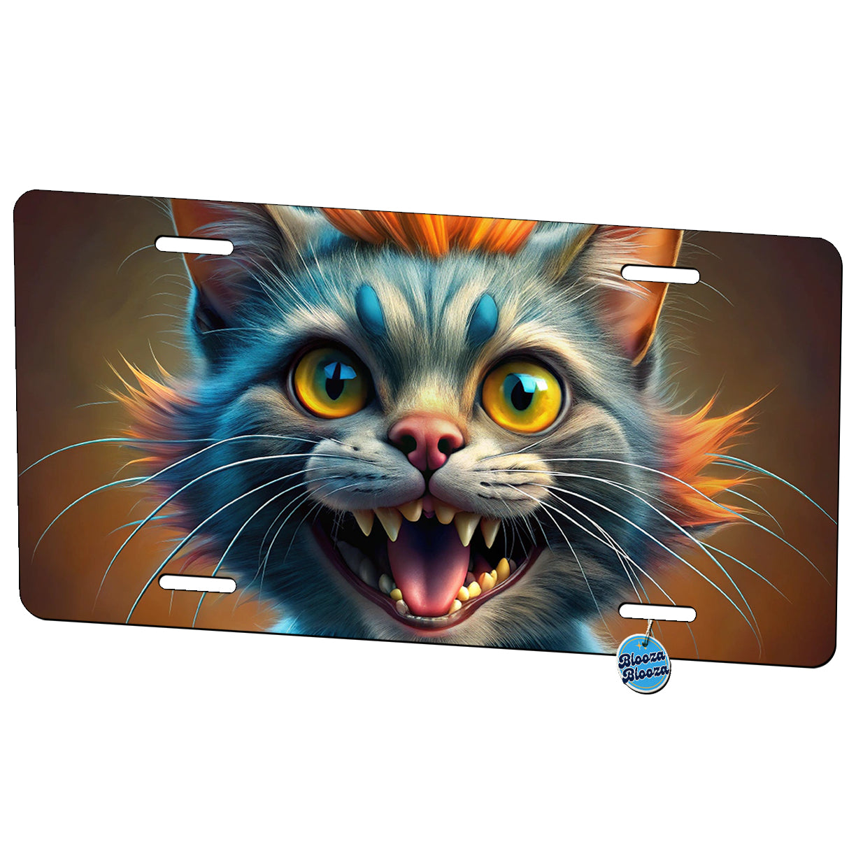 Funny Funky Crazy Cat Metal Vanity Novelty Tag License Plate for Trucks Cars SUVs